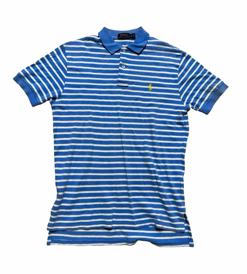 Polo Ralph Lauren Men's Polo Shirt M Blue White Striped Cotton Embroidered